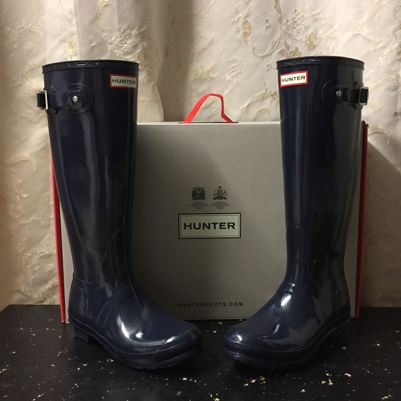 Hunter Shoes - Hunter Original Tall Gloss Boots - Navy Size 8